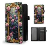 ETLKJVBL Checkbook Cover for Men & Women, Stylish Leather Checkbook Holder Wallet, Rfid Blocking Check Book Cover-48, Golden Mirror Surrounded by Pink Roses, Contemporary