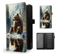 ETLKJVBL Checkbook Cover for Men & Women, Stylish Leather Checkbook Holder Wallet, Rfid Blocking Check Book Cover-39, Brown Bear with Cubs by Icy River, Contemporary