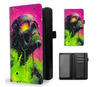 ETLKJVBL Checkbook Cover for Men & Women, Stylish Leather Checkbook Holder Wallet, Rfid Blocking Check Book Cover-37, Neon Style Skull Art, Contemporary
