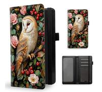 ETLKJVBL Checkbook Cover for Men & Women, Stylish Leather Checkbook Holder Wallet, Rfid Blocking Check Book Cover-48, Barn Owl Among Roses and Berries, Contemporary