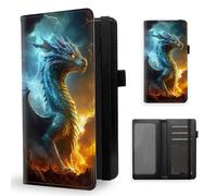 ETLKJVBL Checkbook Cover for Men & Women, Stylish Leather Checkbook Holder Wallet, Rfid Blocking Check Book Cover-42, Blue Dragon In Stormy Sky, Contemporary
