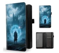 ETLKJVBL Checkbook Cover for Men & Women, Stylish Leather Checkbook Holder Wallet, Rfid Blocking Check Book Cover-21, Warrior Before Magical Portal, Contemporary