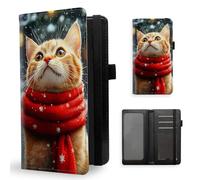 ETLKJVBL Checkbook Cover for Men & Women, Stylish Leather Checkbook Holder Wallet, Rfid Blocking Check Book Cover-39, Ginger Cat with Red Scarf in Snow, Contemporary
