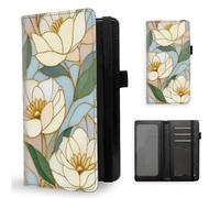 ETLKJVBL Checkbook Cover for Men & Women, Stylish Leather Checkbook Holder Wallet, Rfid Blocking Check Book Cover-20, Stained Glass White Flowers, Contemporary