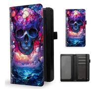 ETLKJVBL Checkbook Cover for Men & Women, Stylish Leather Checkbook Holder Wallet, Rfid Blocking Check Book Cover-46, Stained Glass Skull By The Sea, Contemporary