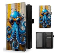 ETLKJVBL Checkbook Cover for Men & Women, Stylish Leather Checkbook Holder Wallet, Rfid Blocking Check Book Cover-42, Blue Octopus With Sunglasses, Contemporary