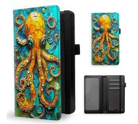 ETLKJVBL Checkbook Cover for Men & Women, Stylish Leather Checkbook Holder Wallet, Rfid Blocking Check Book Cover-45, Stained Glass Style Golden Octopus, Contemporary