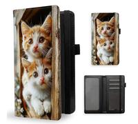 ETLKJVBL Checkbook Cover for Men & Women, Stylish Leather Checkbook Holder Wallet, Rfid Blocking Check Book Cover-38, Two Kittens Peeking from Window, Contemporary
