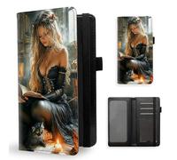 ETLKJVBL Checkbook Cover for Men & Women, Stylish Leather Checkbook Holder Wallet, Rfid Blocking Check Book Cover-48, Witch Reading Spellbook with Cat, Contemporary