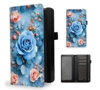 ETLKJVBL Checkbook Cover for Men & Women, Stylish Leather Checkbook Holder Wallet, Rfid Blocking Check Book Cover-47, Blue Peach Roses with Eucalyptus, Contemporary