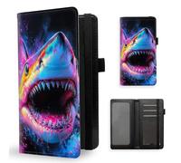 ETLKJVBL Checkbook Cover for Men & Women, Stylish Leather Checkbook Holder Wallet, Rfid Blocking Check Book Cover-46, Vibrant Neon Shark in Dark Waters, Contemporary