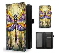ETLKJVBL Checkbook Cover for Men & Women, Stylish Leather Checkbook Holder Wallet, Rfid Blocking Check Book Cover-41, Colorful Stained Glass Dragonfly, Contemporary