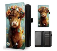 ETLKJVBL Checkbook Cover for Men & Women, Stylish Leather Checkbook Holder Wallet, Rfid Blocking Check Book Cover-37, Highland Calf in Flower Wreath, Contemporary