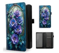 ETLKJVBL Checkbook Cover for Men & Women, Stylish Leather Checkbook Holder Wallet, Rfid Blocking Check Book Cover-45, Purple Flowers In Stained Glass Frame, Contemporary