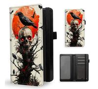 ETLKJVBL Checkbook Cover for Men & Women, Stylish Leather Checkbook Holder Wallet, Rfid Blocking Check Book Cover-43, Crow On Glowing Skull With Red Sun, Contemporary