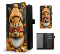 ETLKJVBL Checkbook Cover for Men & Women, Stylish Leather Checkbook Holder Wallet, Rfid Blocking Check Book Cover-49, Squirrel with Acorn and Knit Hat, Contemporary
