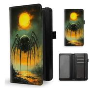 ETLKJVBL Checkbook Cover for Men & Women, Stylish Leather Checkbook Holder Wallet, Rfid Blocking Check Book Cover-48, Giant Spider in Swamp at Fiery Sunset, Contemporary