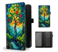 ETLKJVBL Checkbook Cover for Men & Women, Stylish Leather Checkbook Holder Wallet, Rfid Blocking Check Book Cover-44, Stained Glass Tree With Stream, Contemporary