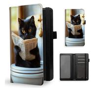 ETLKJVBL Checkbook Cover for Men & Women, Stylish Leather Checkbook Holder Wallet, Rfid Blocking Check Book Cover-48, Black Cat Reading Newspaper on Toilet, Contemporary