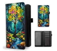 ETLKJVBL Checkbook Cover for Men & Women, Stylish Leather Checkbook Holder Wallet, Rfid Blocking Check Book Cover-47, Stained Glass Tree of Life in Forest, Contemporary