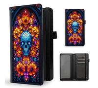 ETLKJVBL Checkbook Cover for Men & Women, Stylish Leather Checkbook Holder Wallet, Rfid Blocking Check Book Cover-47, Colorful Stained Glass Skull Design, Contemporary