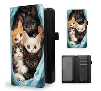 ETLKJVBL Checkbook Cover for Men & Women, Stylish Leather Checkbook Holder Wallet, Rfid Blocking Check Book Cover-43, Colorful Kittens In Blue Cloth, Contemporary