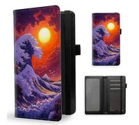 ETLKJVBL Checkbook Cover for Men & Women, Stylish Leather Checkbook Holder Wallet, Rfid Blocking Check Book Cover-47, Great Wave at Fiery Red Sunset, Contemporary
