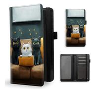 ETLKJVBL Checkbook Cover for Men & Women, Stylish Leather Checkbook Holder Wallet, Rfid Blocking Check Book Cover-43, Three Cats On Brown Sofa, Contemporary