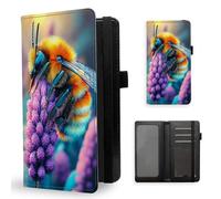 ETLKJVBL Checkbook Cover for Men & Women, Stylish Leather Checkbook Holder Wallet, Rfid Blocking Check Book Cover-37, Vibrant Bumblebee on Purple Flowers, Contemporary