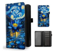 ETLKJVBL Checkbook Cover for Men & Women, Stylish Leather Checkbook Holder Wallet, Rfid Blocking Check Book Cover-42, Blue Lotus Under Starry Night Sky, Contemporary