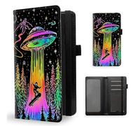 ETLKJVBL Checkbook Cover for Women Men, Colorful an Alien Spaceship Rfid Blocking Check Book Cover, Checkbook Holder Wallet, Stylish Leather Checkbook Covers for Personal Checkbook