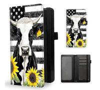 ETLKJVBL Checkbook Cover for Women Men, Rfid Blocking Check Book Cover, Checkbook Holder Wallet, Stylish Leather Checkbook Covers for Personal Checkbook-5, Cow and Sunflower, Contemporary