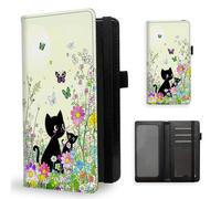 ETLKJVBL Checkbook Cover for Women Men, Rfid Blocking Check Book Cover, Checkbook Holder Wallet, Stylish Leather Checkbook Covers for Personal Checkbook-14, Cute Black Cat in the Garden