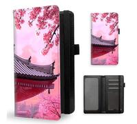 ETLKJVBL Checkbook Cover for Women Men, Rfid Blocking Check Book Cover, Checkbook Holder Wallet, Stylish Leather Checkbook Covers for Personal Checkbook-9, Temple Pink Sakura Flowers, Contemporary