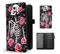 ETLKJVBL Checkbook Cover for Women Men, Rfid Blocking Check Book Cover, Checkbook Holder Wallet, Stylish Leather Checkbook Covers for Personal Checkbook-7, Skeleton with Roses, Contemporary