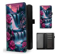 ETLKJVBL Checkbook Cover for Women Men, Rfid Blocking Check Book Cover, Checkbook Holder Wallet, Stylish Leather Checkbook Covers for Personal Checkbook-16, Waterfall with Dark Red Roses, Contemporary