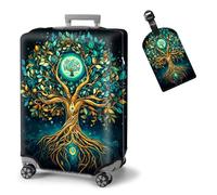 ETLKJVBL Elastic Luggage Covers Suitcase Covers Washable Waterproof Dustproof with Adjustable Straps and Cute Luggage Tag 16, The Cosmic Tree of Life, S - Fits 18 - 21 Inch, Art Deco