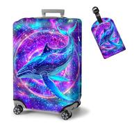 ETLKJVBL Elastic Luggage Covers Suitcase Covers Washable Waterproof Dustproof with Adjustable Straps and Cute Luggage Tag 14, Cosmic Whale in the Mist, S - Fits 18 - 21 Inch, Art Deco