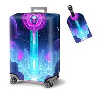 ETLKJVBL Elastic Suitcase Covers for Luggage - Washable Waterproof Dustproof Luggage Cover with Adjustable Straps & Cute Baggage Tag-13, Galactic Skull Tower, XL - Fits 29 - 32 Inch, Art Deco