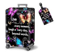 ETLKJVBL Elastic Suitcase Covers for Luggage - Washable Waterproof Dustproof Luggage Cover with Adjustable Straps & Cute Baggage Tag-13, Butterfly Live Every Moment, M - Fits 22 - 24 Inch, Art Deco