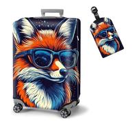 ETLKJVBL Elastic Suitcase Covers for Luggage - Washable Waterproof Dustproof Luggage Cover with Adjustable Straps & Cute Baggage Tag-11, Fox Wear Glasses, M - Fits 22 - 24 Inch, Art Deco