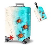 ETLKJVBL Elastic Suitcase Covers for Luggage - Washable Waterproof Dustproof Luggage Cover with Adjustable Straps & Cute Baggage Tag-15, Baby Turtles Crawling Beach, L - Fits 25 - 28 Inch, Art Deco