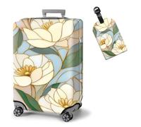 ETLKJVBL Elastic Suitcase Covers for Luggage - Washable Waterproof Dustproof Luggage Cover with Adjustable Straps & Cute Baggage Tag-21, Stained Glass White Flowers, XL - Fits 29 - 32 Inch, Art Deco