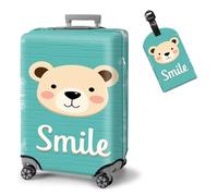 ETLKJVBL Elastic Suitcase Covers for Luggage - Washable Waterproof Dustproof Luggage Cover with Adjustable Straps & Cute Baggage Tag-19, Cute Bear Face with Smile, S - Fits 18 - 21 Inch, Art Deco