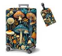 ETLKJVBL Elastic Suitcase Covers for Luggage - Washable Waterproof Dustproof Luggage Cover with Adjustable Straps & Cute Baggage Tag-15, Mushroom Forest Tapestry, M - Fits 22 - 24 Inch, Art Deco
