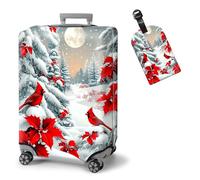 ETLKJVBL Elastic Suitcase Covers for Luggage - Washable Waterproof Dustproof Luggage Cover with Adjustable Straps & Cute Baggage Tag-16, Cardinals Snow White Pine Trees, XL - Fits 29 - 32 Inch, Art