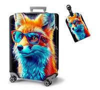 ETLKJVBL Elastic Suitcase Covers for Luggage - Washable Waterproof Dustproof Luggage Cover with Adjustable Straps & Cute Baggage Tag-10, Fox Wearing Glasses, XL - Fits 29 - 32 Inch, Art Deco