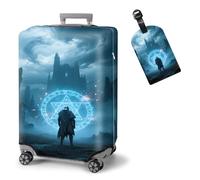 ETLKJVBL Elastic Suitcase Covers for Luggage - Washable Waterproof Dustproof Luggage Cover with Adjustable Straps & Cute Baggage Tag-22, Warrior Before Magical Portal, L - Fits 25 - 28 Inch, Art Deco