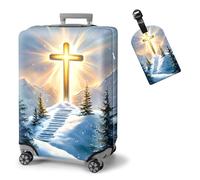 ETLKJVBL Elastic Suitcase Covers for Luggage - Washable Waterproof Dustproof Luggage Cover with Adjustable Straps & Cute Baggage Tag-12, Cross Shining Brightly in Sky, S - Fits 18 - 21 Inch, Art Deco