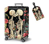 ETLKJVBL Elastic Suitcase Covers for Luggage - Washable Waterproof Dustproof Luggage Cover with Adjustable Straps & Cute Baggage Tag-2, Flower Skull Couple, L - Fits 25 - 28 Inch, Art Deco